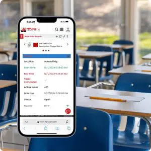 Mobile CMMS software used for managing school facility maintenance tasks