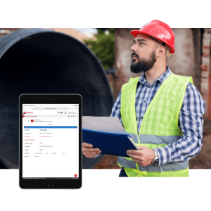 Government maintenance technician using CMMS software to perform PFMEA for public infrastructure assets