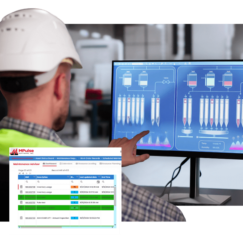 Technician reviewing integrated CMMS data using MPulse DataLink Integration Adapter