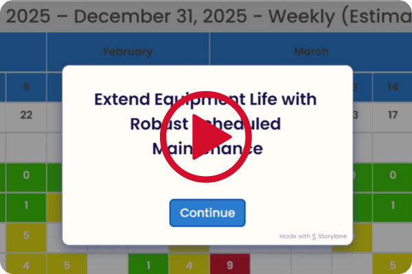 Color-coded maintenance schedule calendar used in CMMS for planned maintenance and preventive task tracking