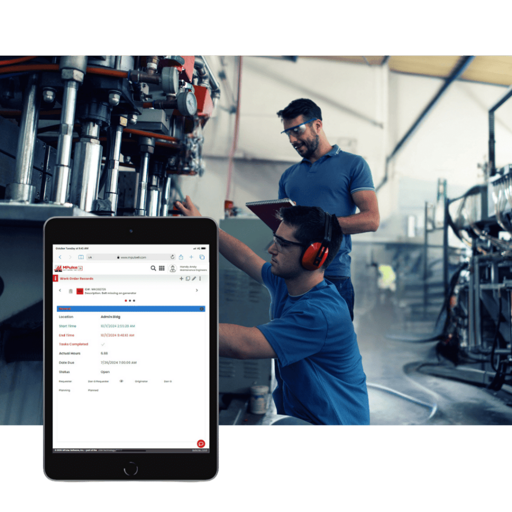 Technician using MPulse CMMS on tablet for Spare Parts Inventory Management System