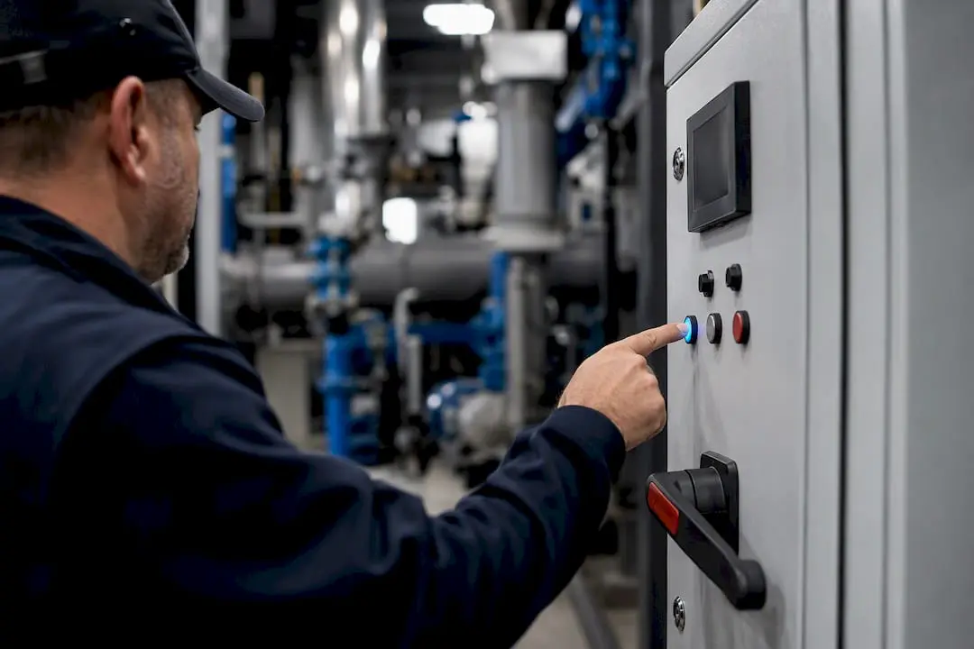 Technician pressing maintenance trigger button