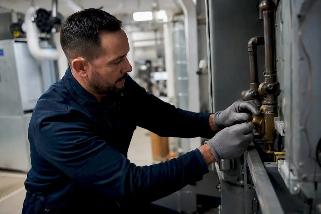Hands tightening hospital HVAC valve