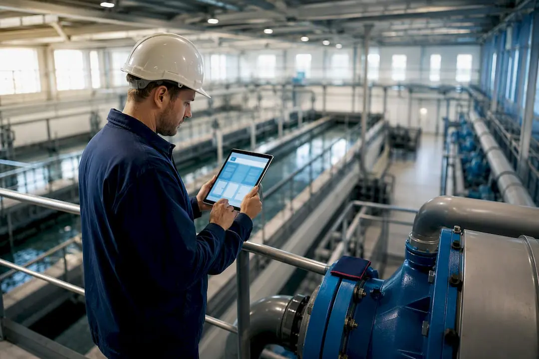 Technician assessing critical industrial pump