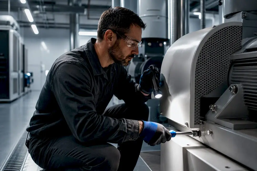 Technician performing preventive equipment inspection