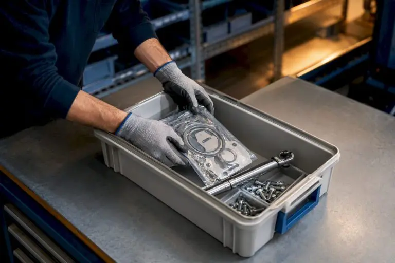 Technician assembling a maintenance parts kit