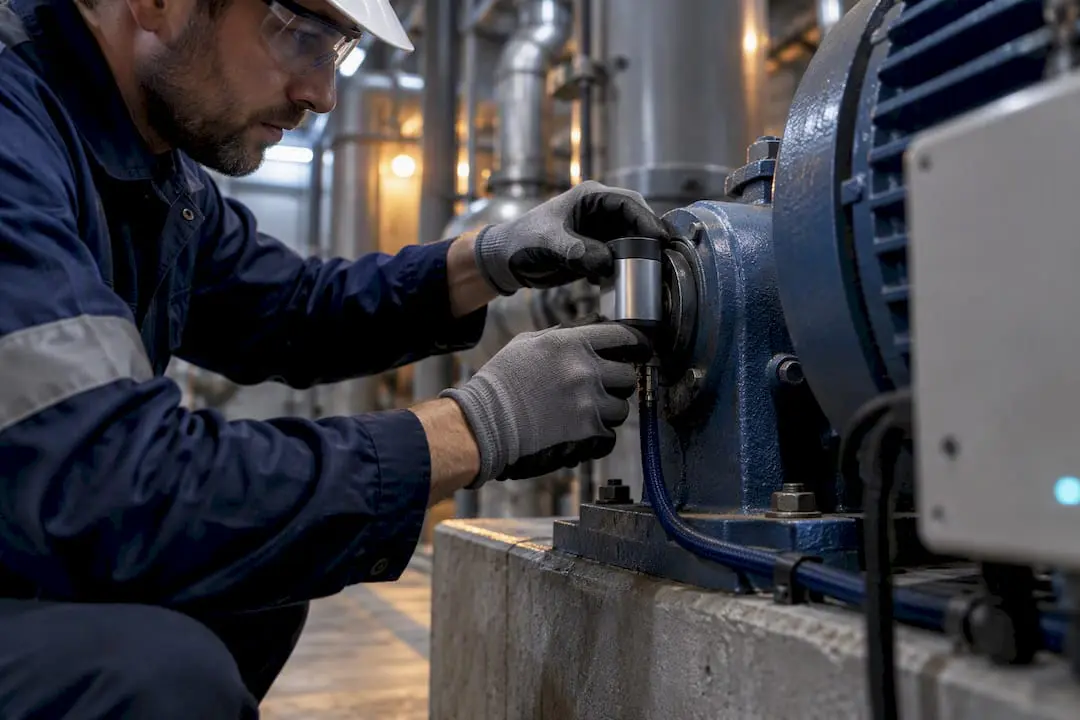 Engineer connecting an industrial sensor gateway