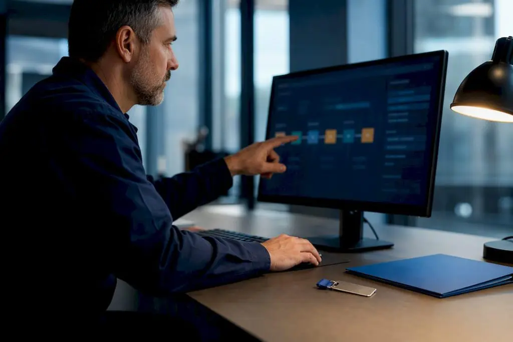Manager reviewing maintenance approval workflow