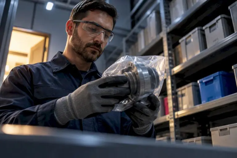 Technician inspecting critical spare component