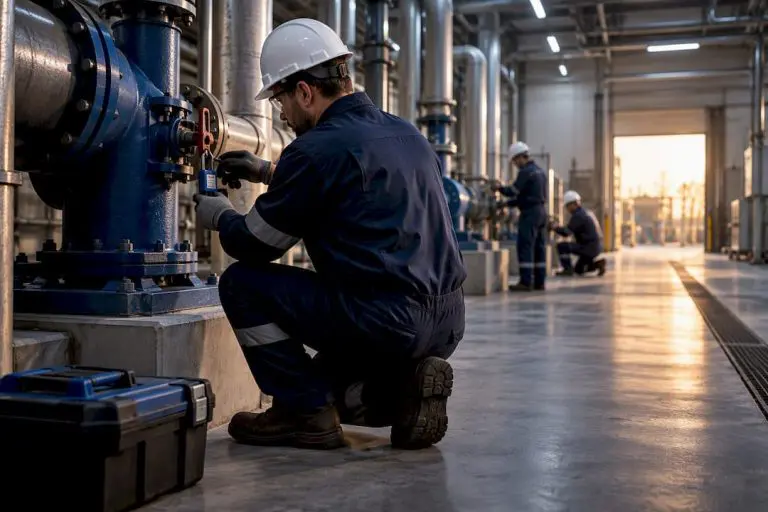 Maintenance crew verifying shutdown equipment isolation