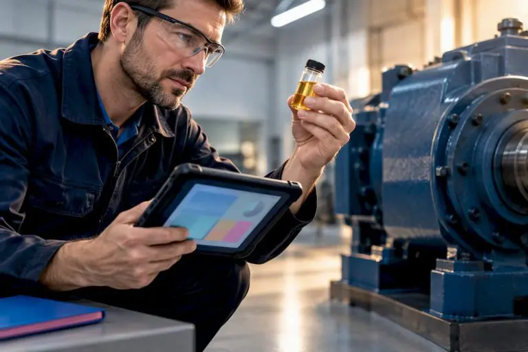 Technician reviewing oil sample for maintenance