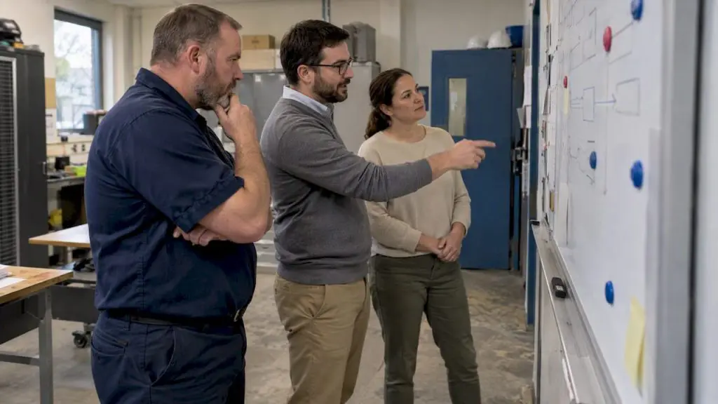Maintenance team planning a CMMS pilot