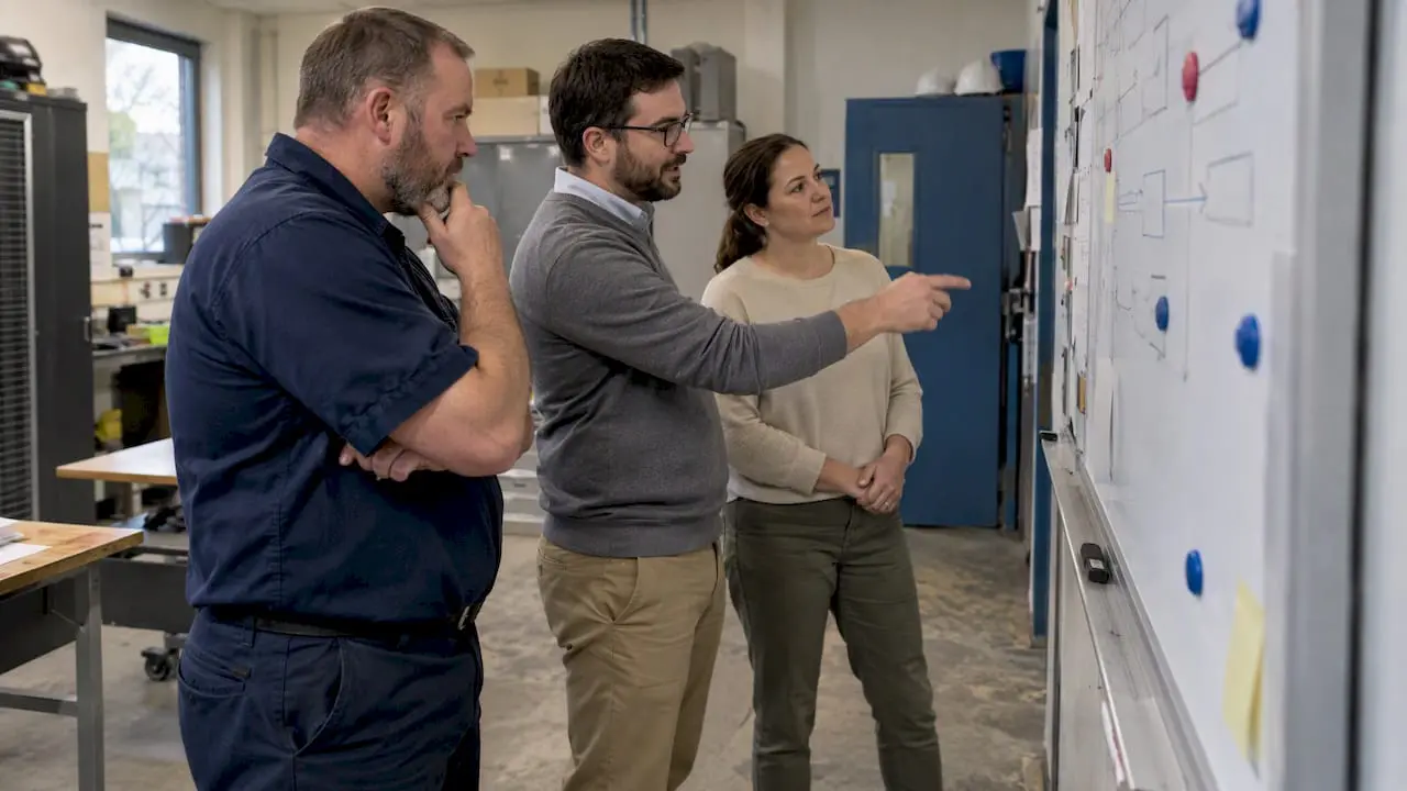 Maintenance team planning a CMMS pilot