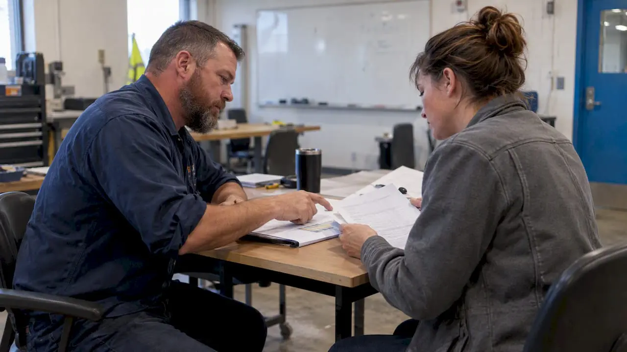 Managers reviewing a CMMS pilot checklist