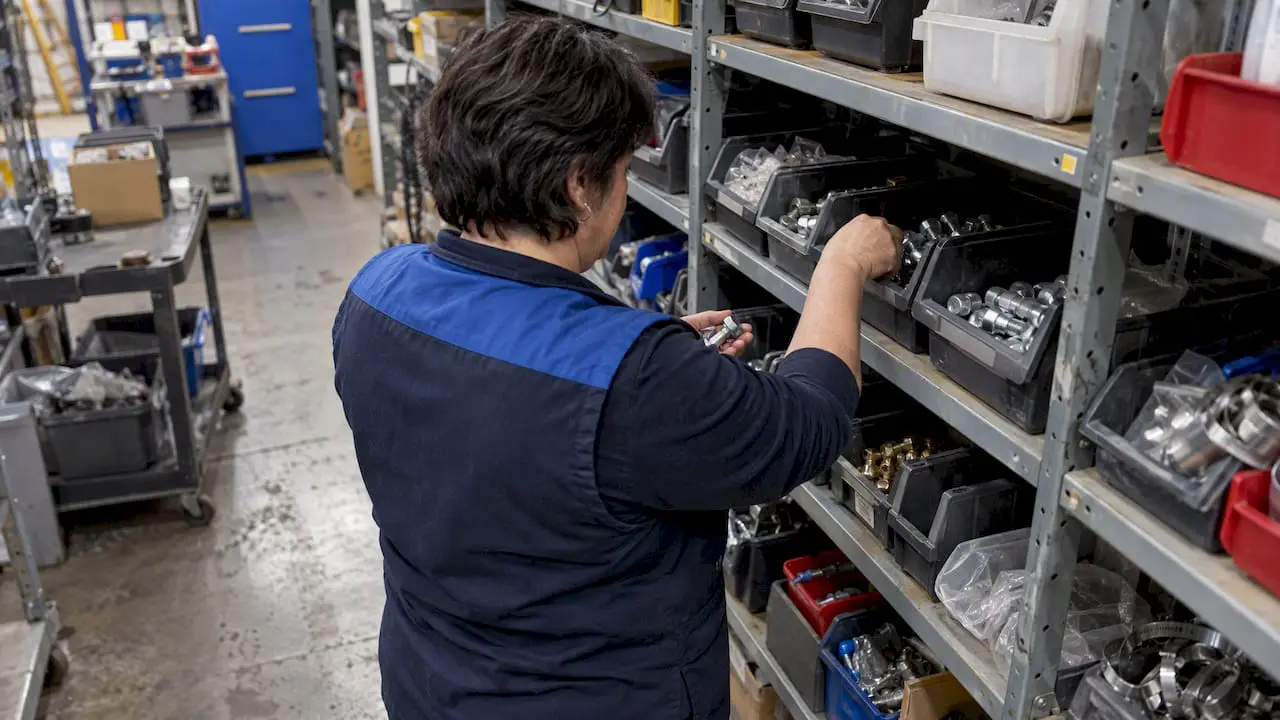 Technician counting MRO storeroom parts