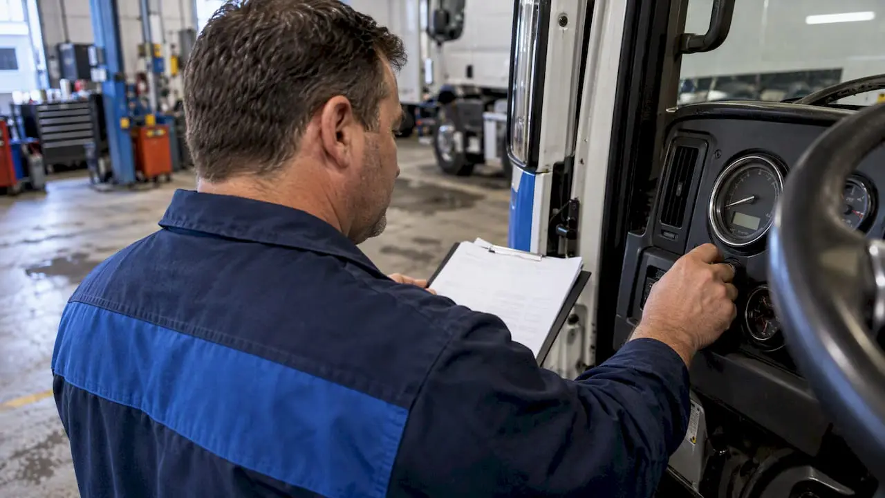Fleet manager checks a vehicle hour meter