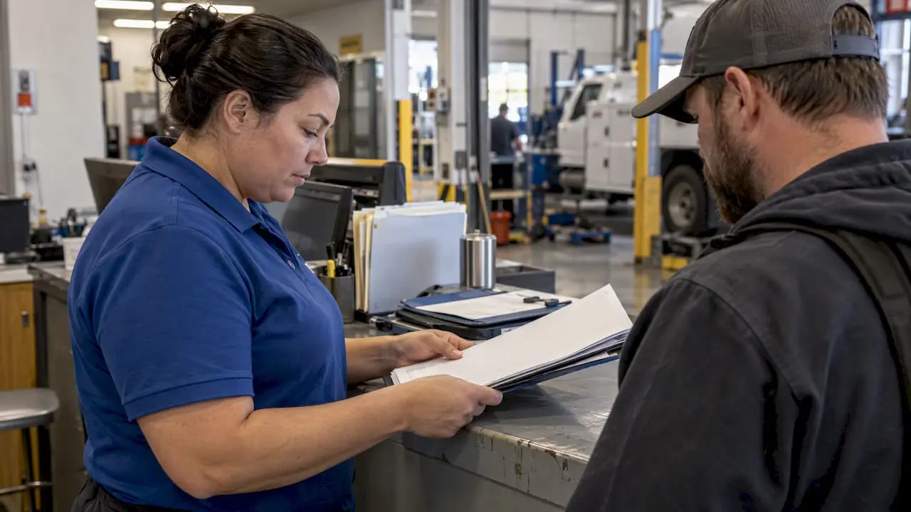 Supervisor checking technician qualifications before dispatch