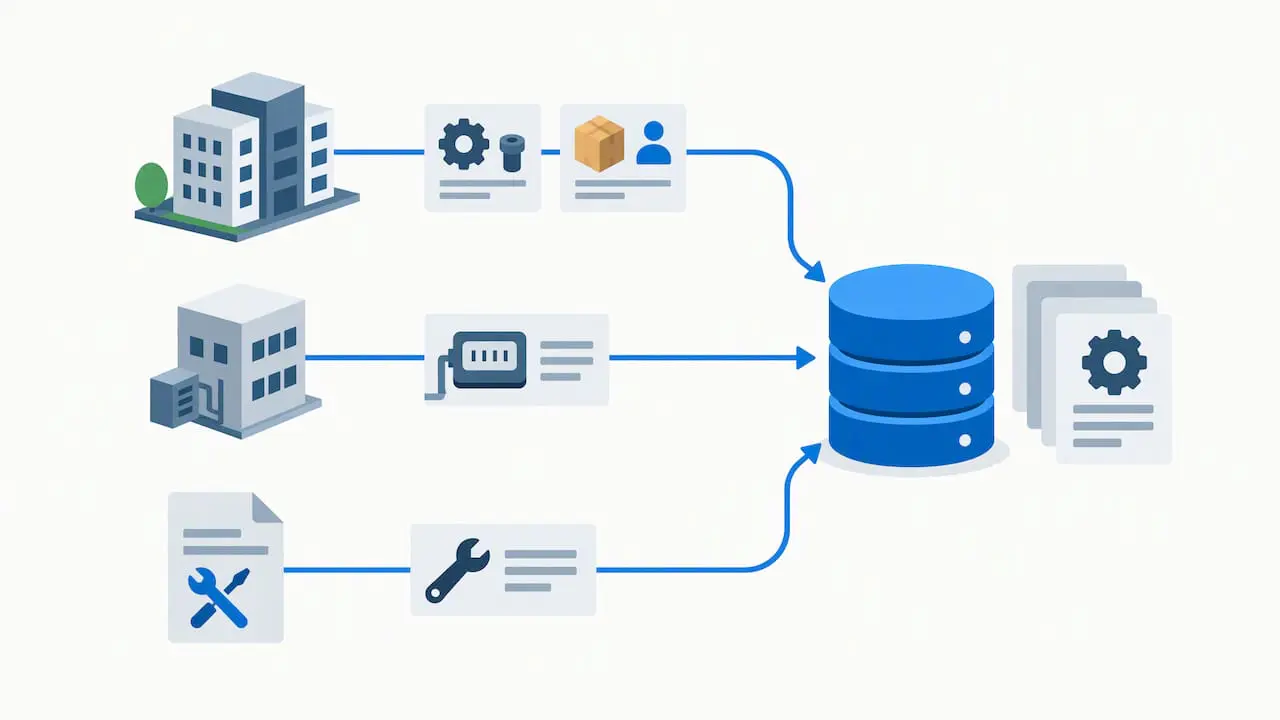 Three data sources feeding a CMMS records store