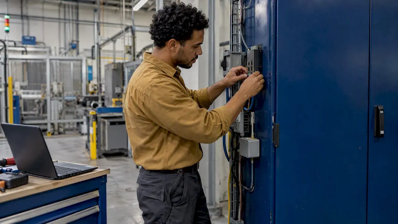 Technician configuring a machine data gateway