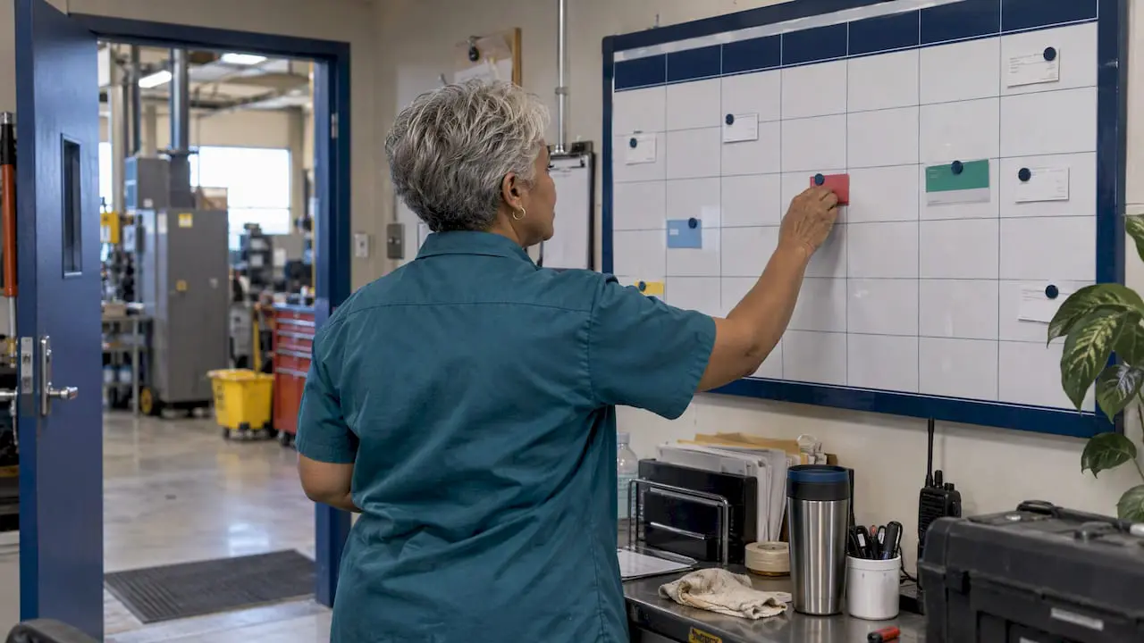 Supervisor assigning maintenance work on a calendar