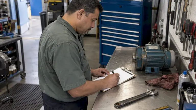 Technician recording an equipment inspection