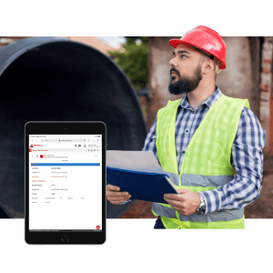 Government maintenance technician using CMMS software to perform PFMEA for public infrastructure assets