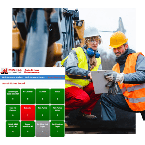 Technicians discussing equipment maintenance during a scheduled maintenance inspection