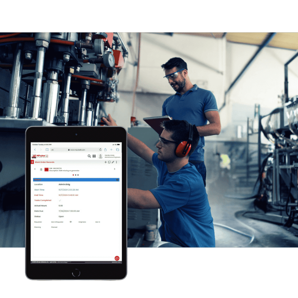 Technician using MPulse CMMS on tablet for Spare Parts Inventory Management System