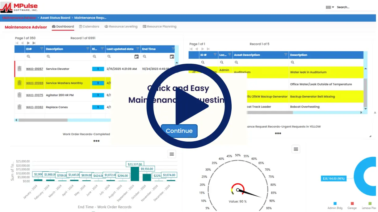 MPulse maintenance software demo showing quick and easy maintenance requesting with work order tracking and cost reporting