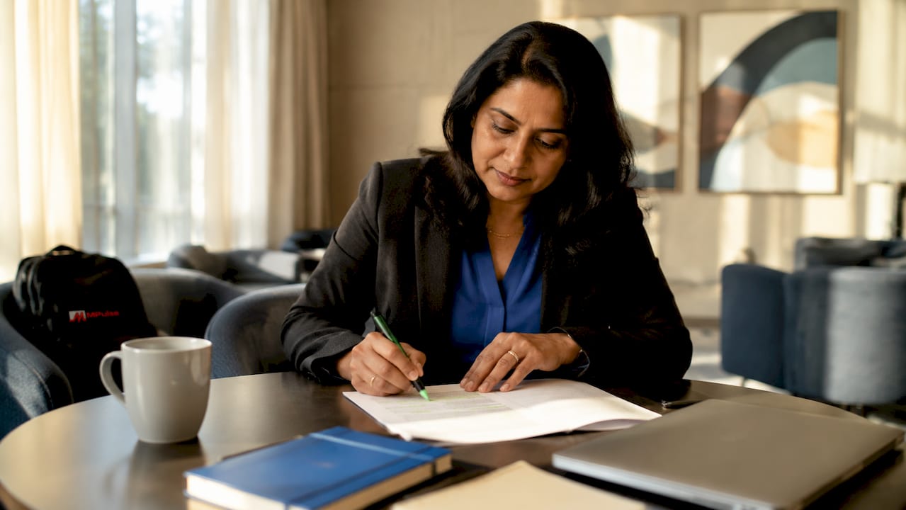 Facility manager reviewing preventive maintenance contract