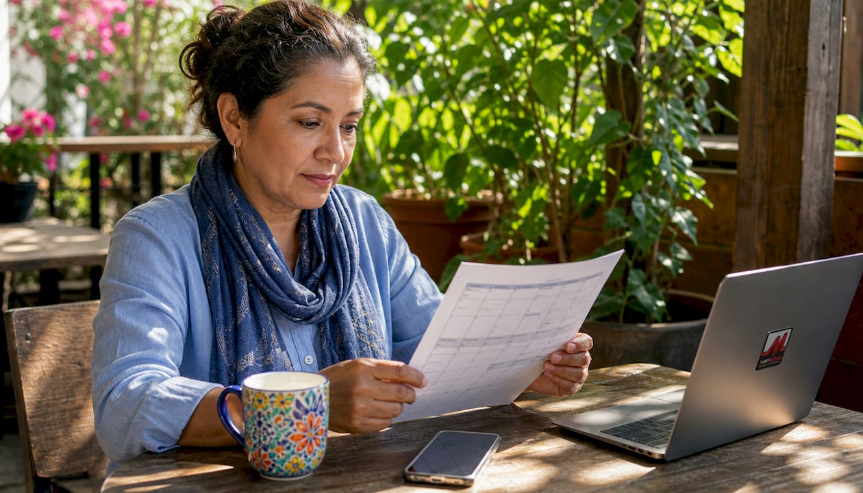 Facility manager reviewing printed maintenance calendar