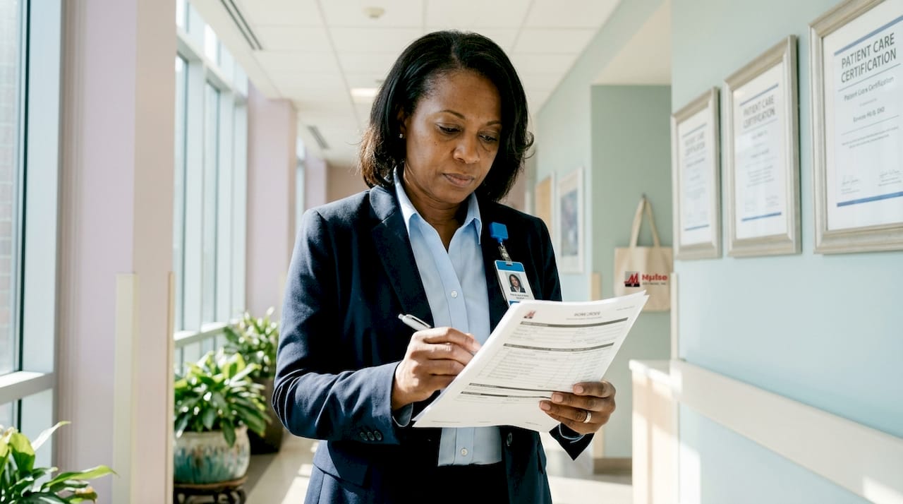 Hospital manager reviewing maintenance work orders