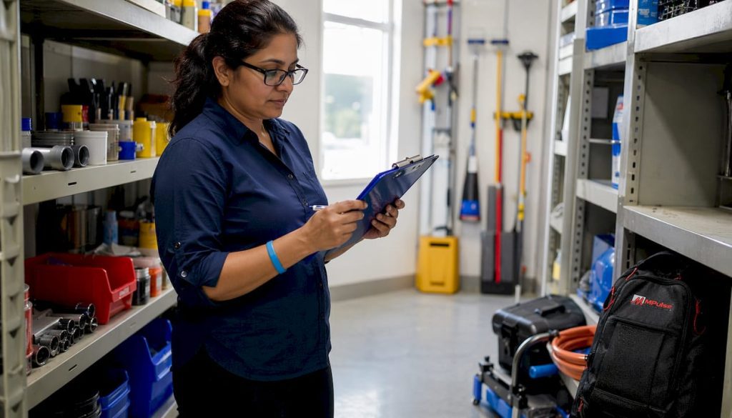 Facility manager reviewing asset inventory checklist