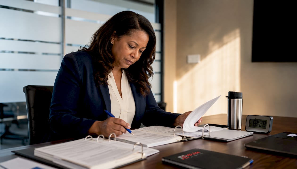 Officer reviewing Part 11 compliance papers