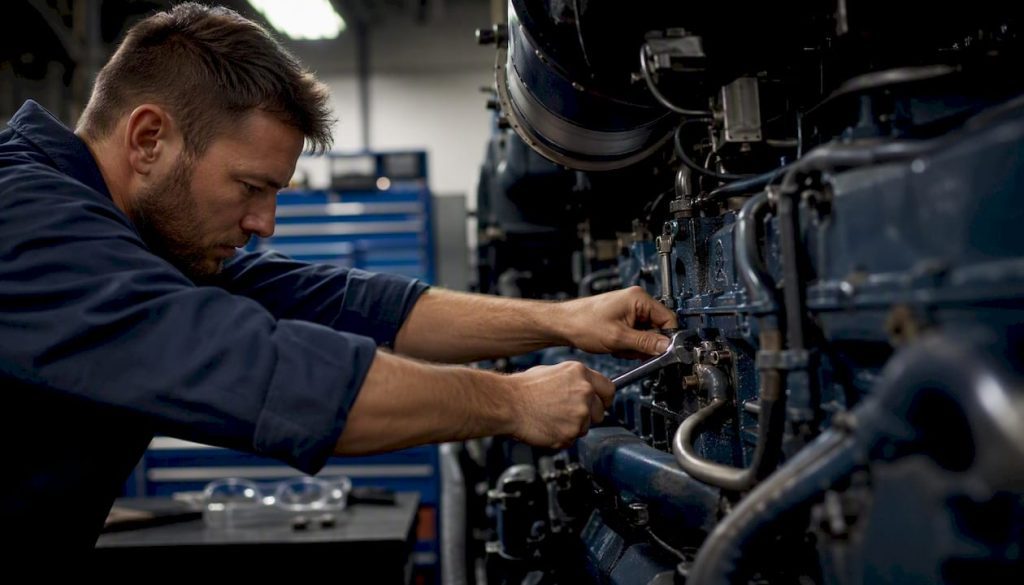Hands performing maintenance on emergency generator